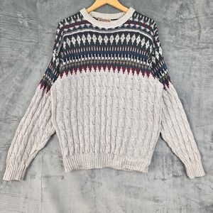 Adirondack Sweater Vintage 90s Large Fair Isle Cable Knit Grandpa‎ Dad Cabincore